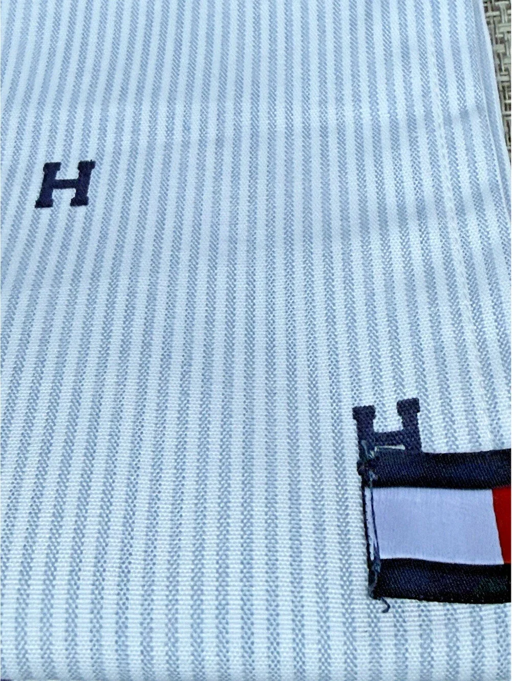 Tommy Hilfiger University Stripe Blue White Oxford Fabric Shower Curtain 72